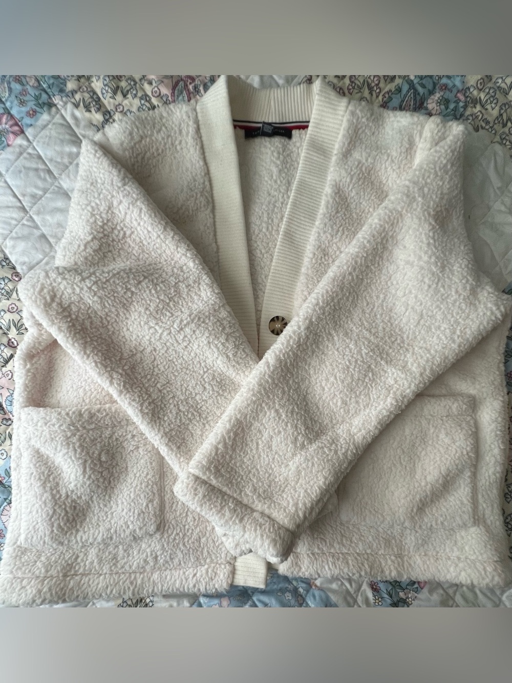 Tommy Hilfiger Cream Teddy Shawl Collar Jacket